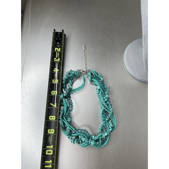 Turquoise Beaded Twisted Multi Strand Choker Short Boho Necklace - Picture 4 of 4